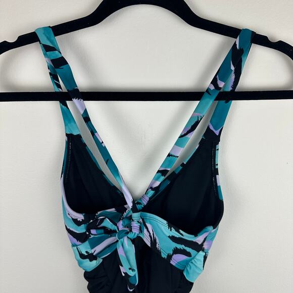 NWT Cupshe Womens Crossback Ruched One Piece Black/Teal Bathing Swimsuit Small - Picture 5 of 11